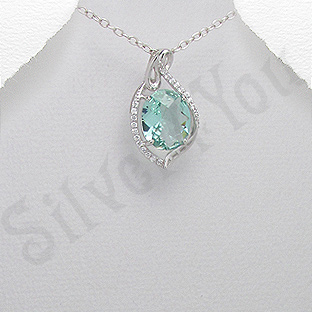 Pandantiv argint oval aspect aur alb zirconii verde alb - PK2375