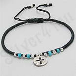 Bratara argint siret negru turcoaz medalion cruce - PK2259 Bratara argint siret negru turcoaz medalion cruce - PK2259