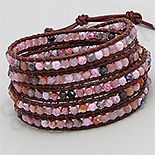 Bratara colier piele maro agate roz - PK2278 Bratara colier piele maro agate roz - PK2278