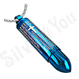 Pandantiv inox glont albastru cruce cu "Tatal Nostru" - PK1592 Pandantiv inox glont albastru cruce cu "Tatal Nostru" - PK1592