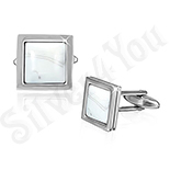 Butoni inox patrati piatra alba camasa barbati - PK2088