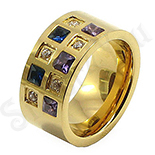 Inel inox aurit si zirconii colorate - BR6103 Inel inox aurit si zirconii colorate - BR6103