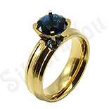 Inel inox aurit cu zircon albastru safir - BR6143 Inel inox aurit cu zircon albastru safir - BR6143