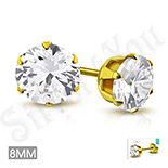 Cercei inox aurit cu zircon alb/8 mm - LR121 Cercei inox aurit cu zircon alb/8 mm - LR121