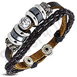 Bratara piele maro margele si zirconiu alb - PK6074 Bratara piele maro margele si zirconiu alb - PK6074
