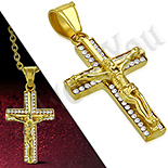 Crucifix inox aurit cu zirconii albe - PK6034 Crucifix inox aurit cu zirconii albe - PK6034